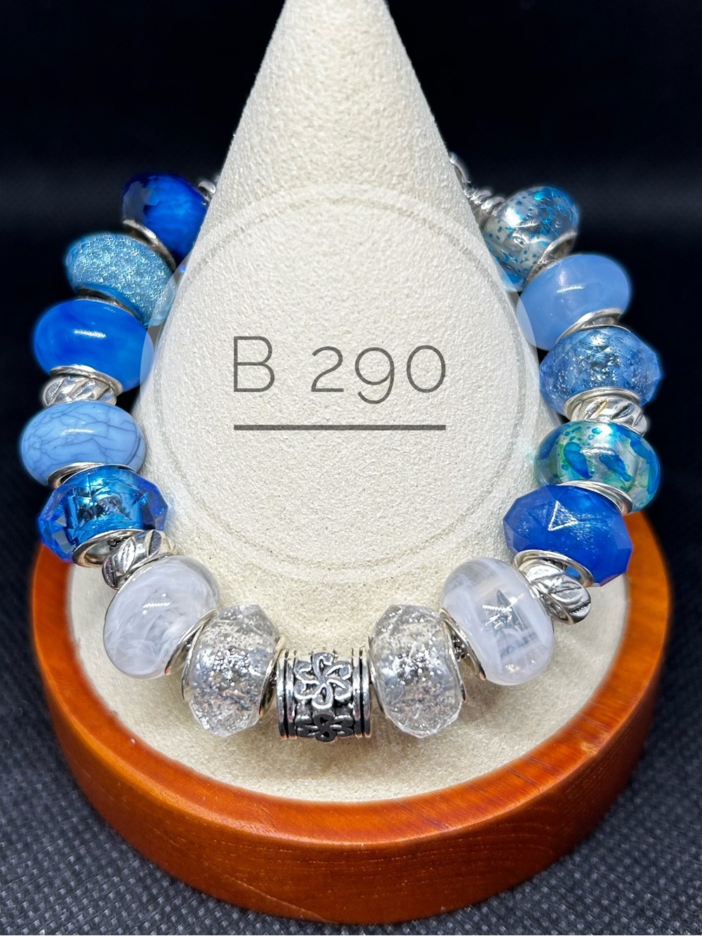 Blue Glass Bead Charm Bracelet - Adjustable